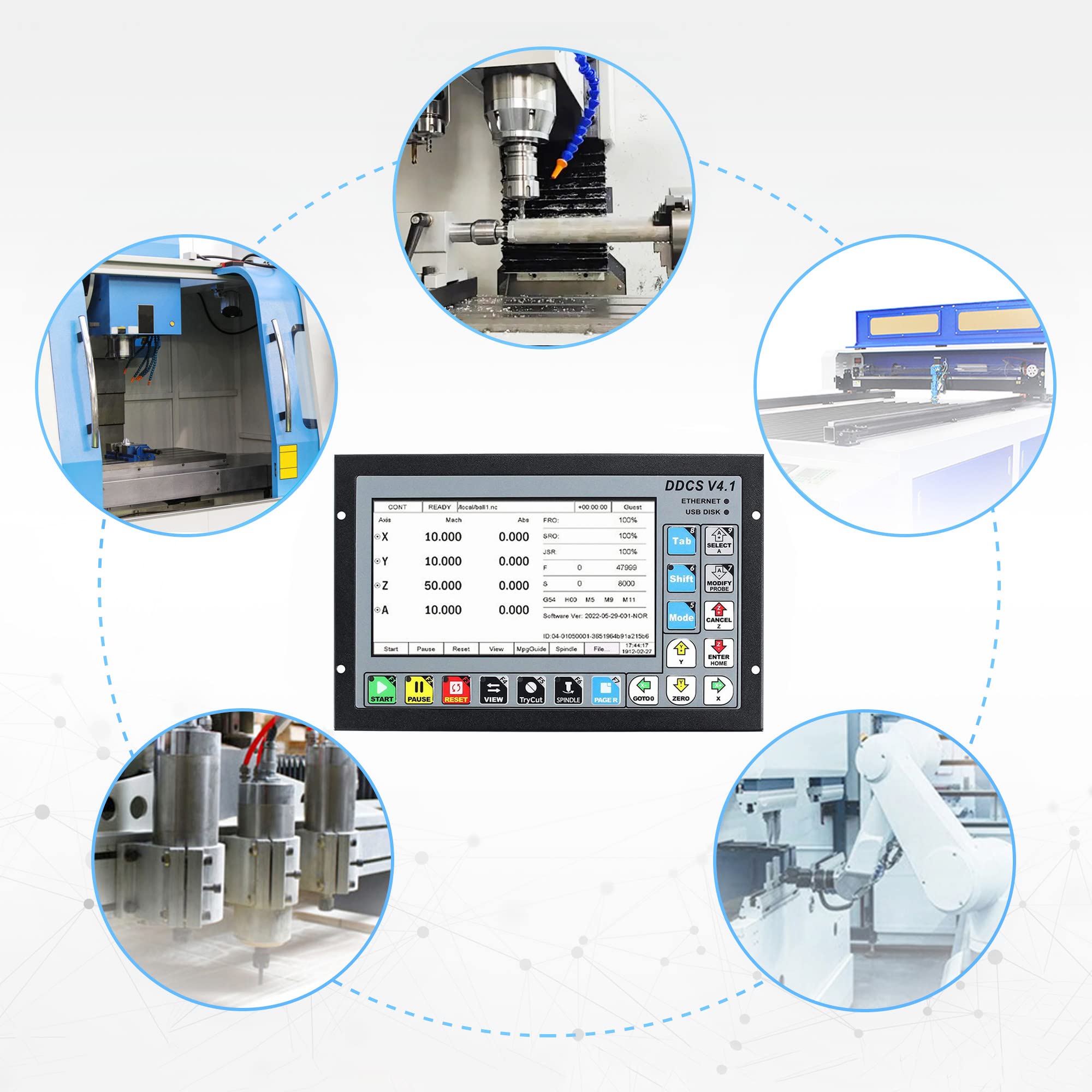 RATTMMOTOR Système de contrôle cnc 4 axes, DDCS V4.1 Hors ligne Motion Controller PLC avec 100PPR Flyer Interrupteur d'urgence pour moteur pas-à-pas/servomoteur