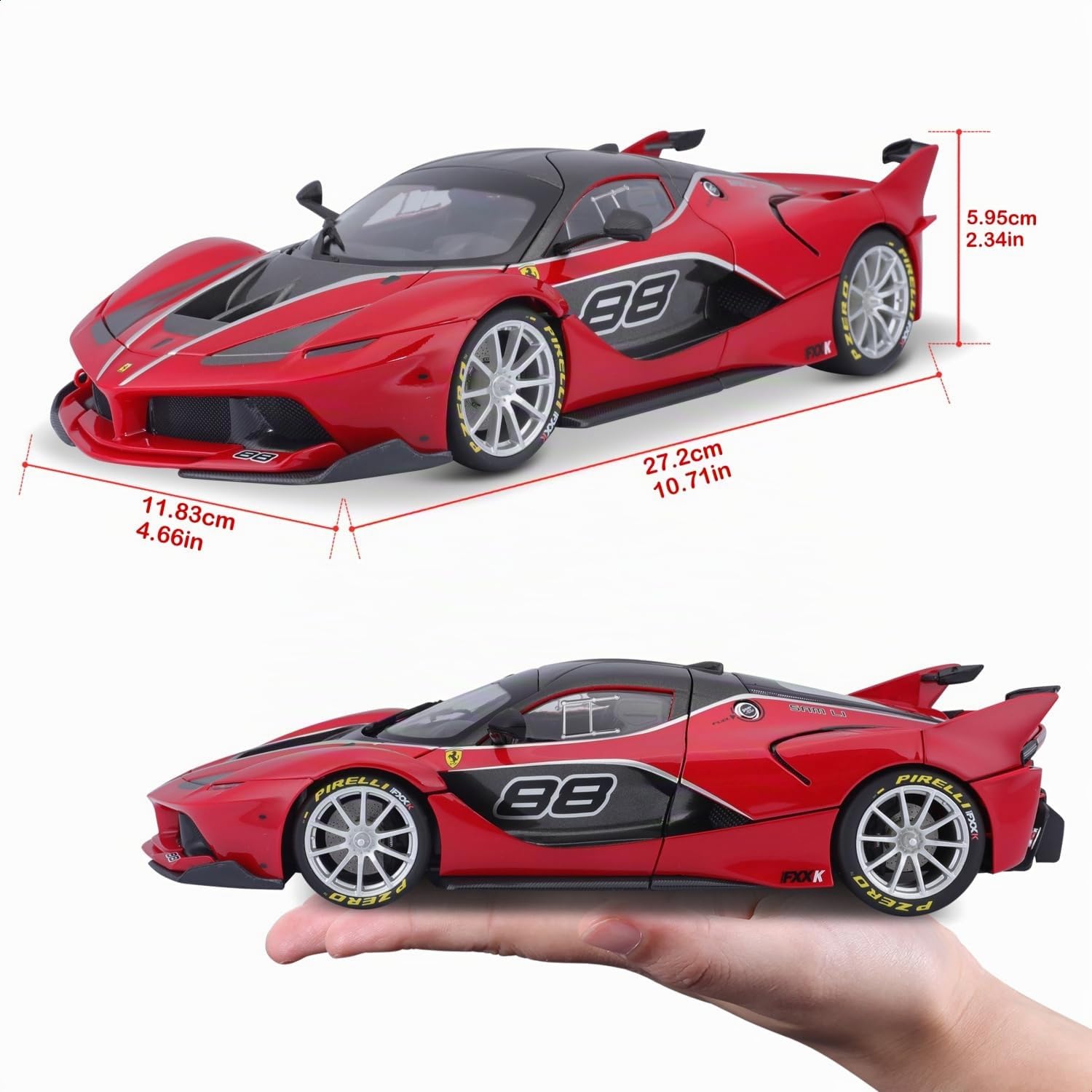 Bburago "Signature Serie Ferrari FXX K #88, rot - Supercar Modellauto 1:18 Die-Cast Originalgetreues Sammlerauto Spielzeugauto mit beweglichen Türen, Motorhaube & Kofferraum ab 14 (18-16907R)