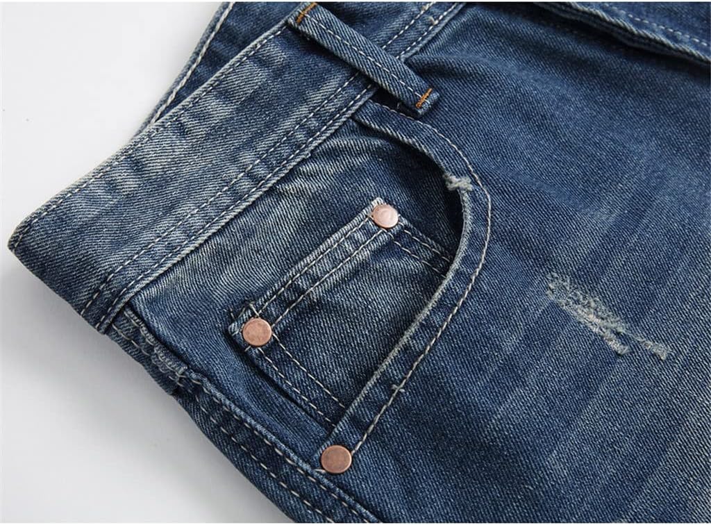 Jeans Men Denim Ripped Distressed Straight Painted Printed Stretch Biker Male Trousers