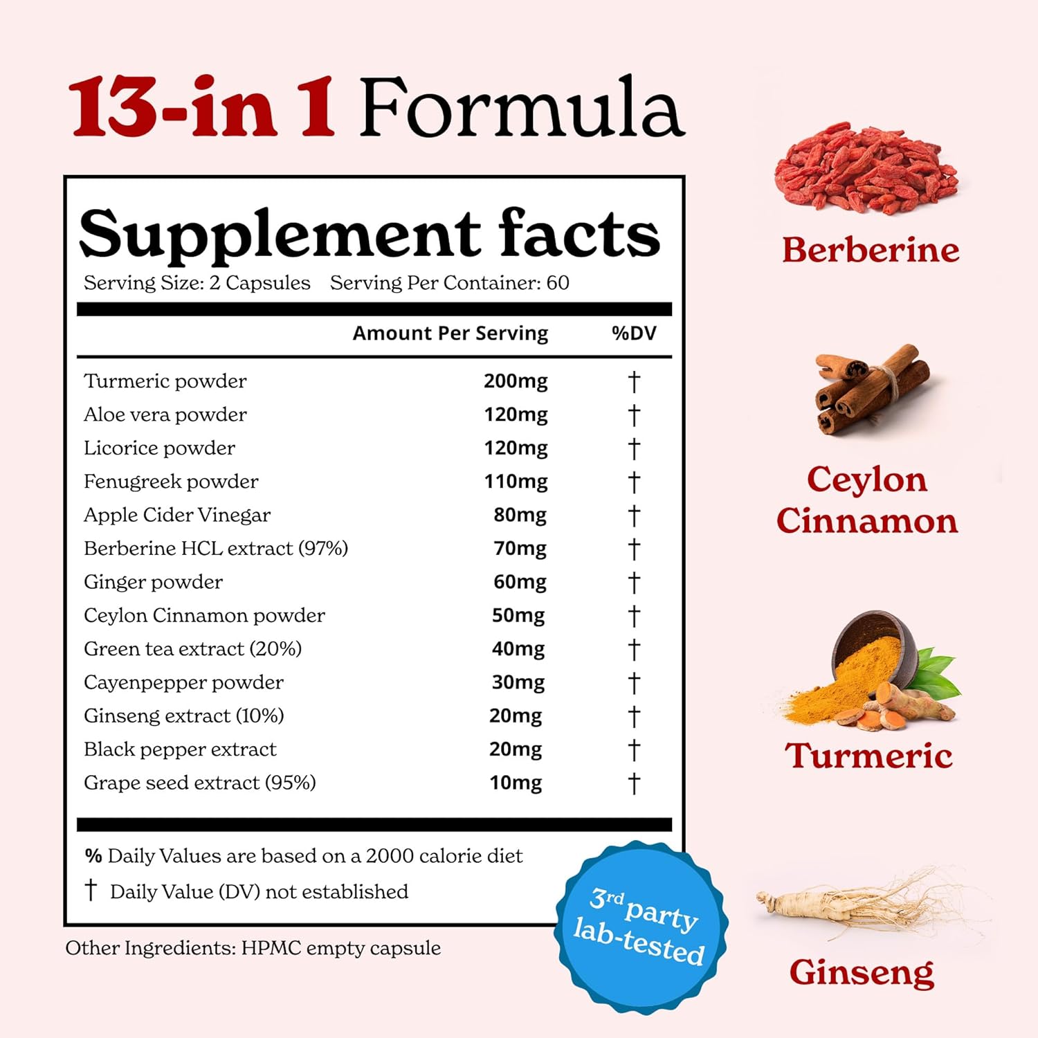 Better Alt Berberine Capsules (120) with HCL 97%| with Ceylon Cinnamon, Turmeric, Green Tea, Ginseng| Aids Digestion & Supports Immunity| Vegan & Non GMO