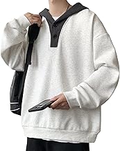 Bligo Men's Sweatshirt, Autumn Clothing, V-neck, Long Sleeve, Solid, M-3XL, Layered Look, Popular, Stylish, Large Size, Casual, Pullover, Dropped Shoulder, Simple, Loose, Buttoned Collar, For Spring
