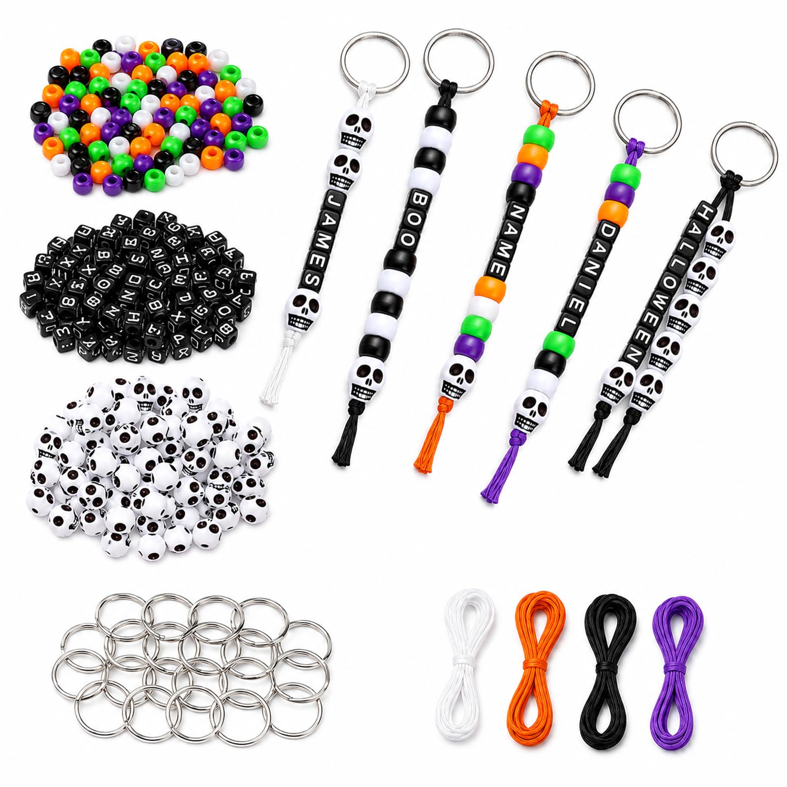 Kit de llaveros de Halloween Suny Smiling con 556 cuentas de calaveras y letras para manualidades 8