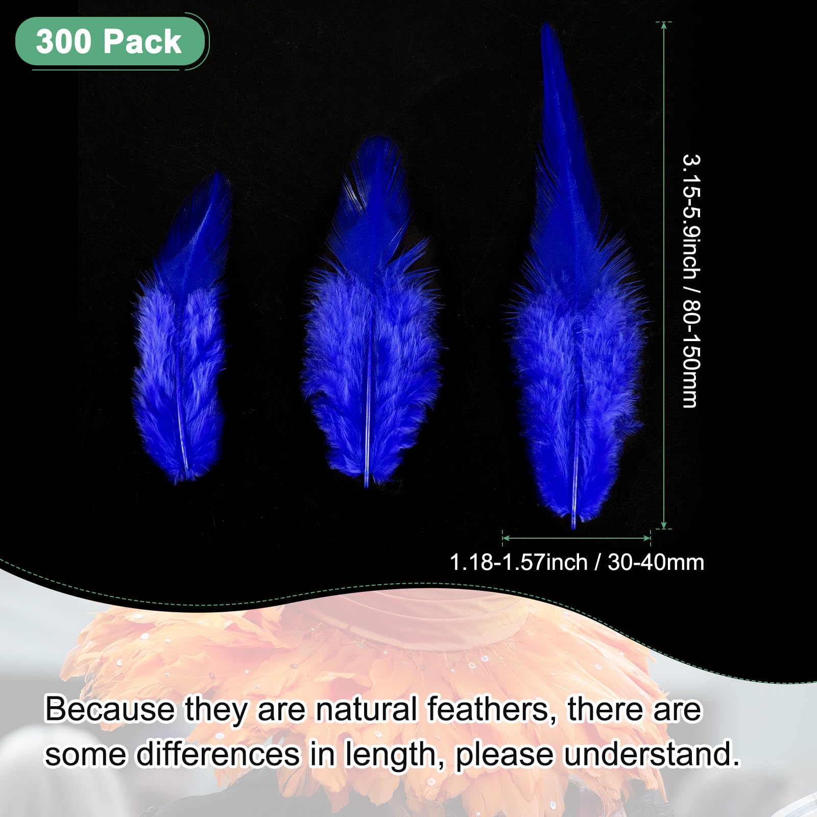 M METERXITY 300-Pack Saddle Hackle Rooster Feather - Image 3
