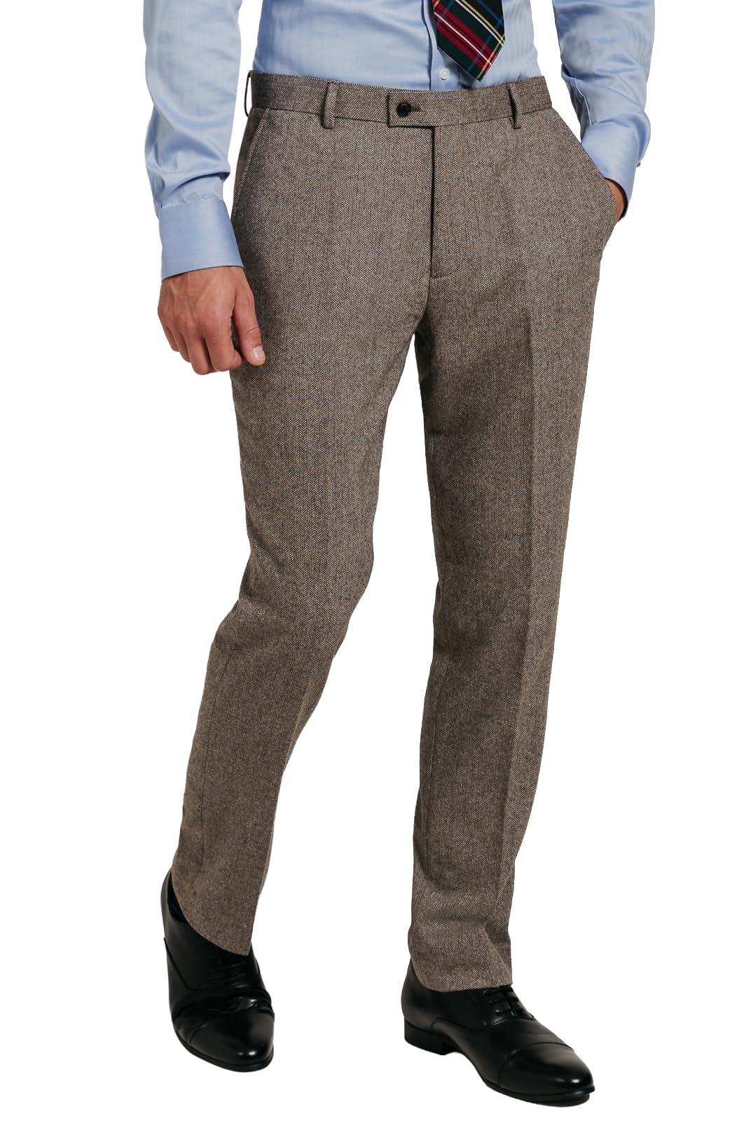 Dobell Mens Brown Herringbone Tweed Suit Trousers Regular Fit Wool Blend-38S