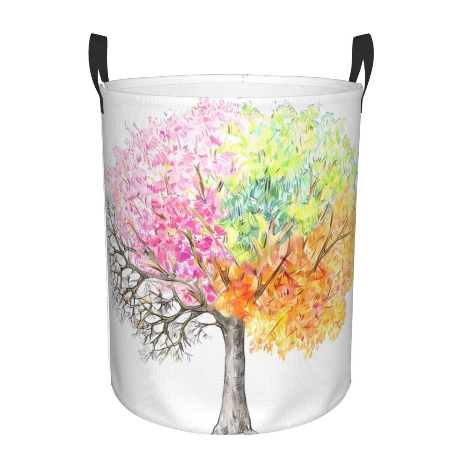 M Circular Hamper Four Seasons Spring Tree Print Storage Basket for Home
