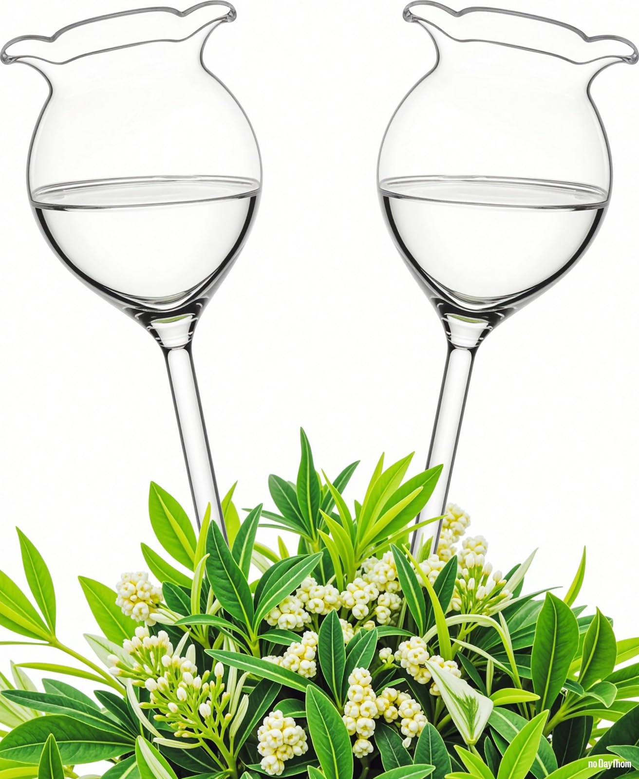 Adabocute Plant Waterer Self Watering Globes Self Watering Spikes, Hand Blown Clear Glass Plant Water Bulbs Devices for Indoor & Outdoor, Fill from Top, 2 Flower Shape
