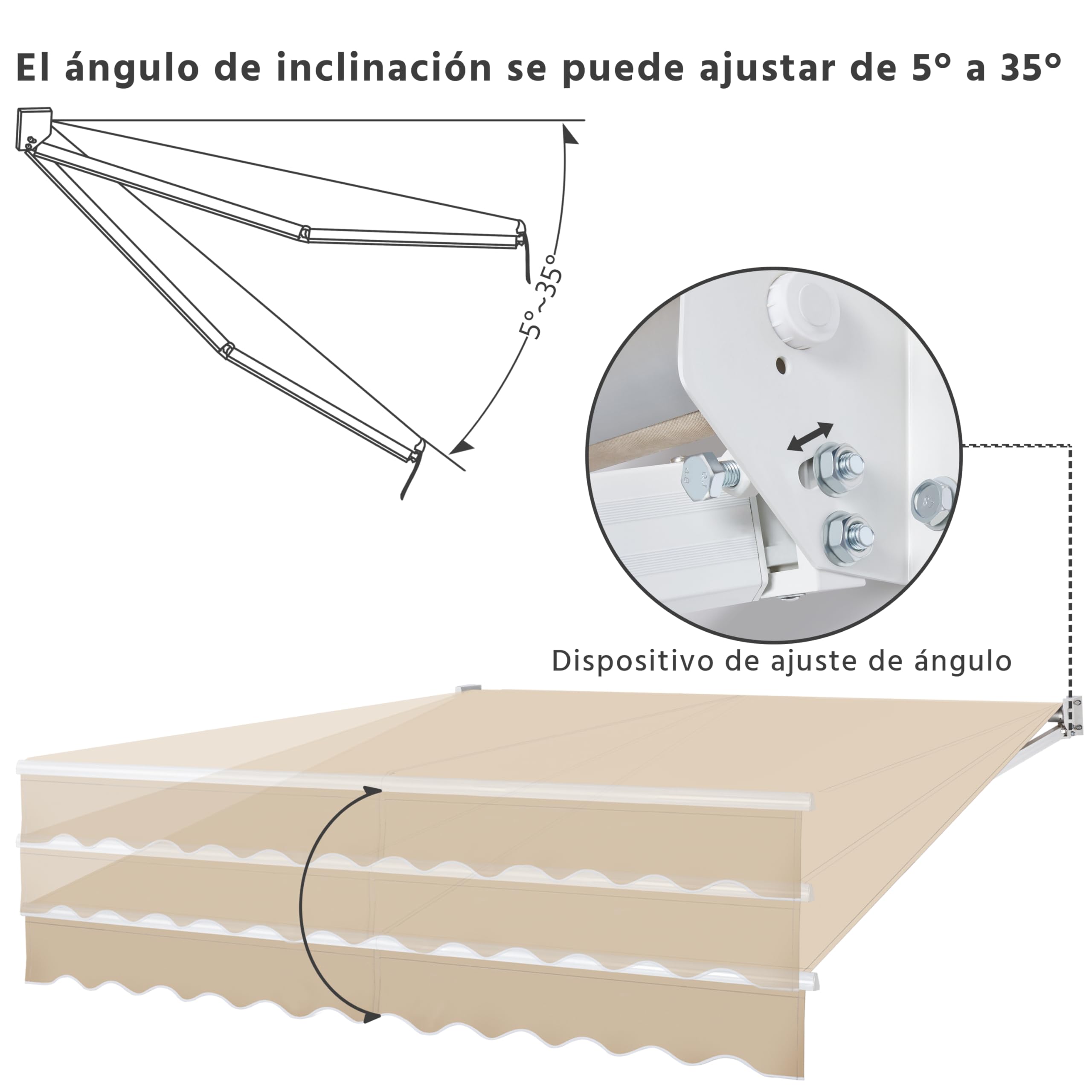 Yaheetech Toldo Articulado Retráctil Exterior 300x250 cm para Balcón Beige | Impermeable y Protección UV, con Manivela, Estructura de Aluminio, Ángulo Ajustable Adecuado para Balcón, Terraza, Patio