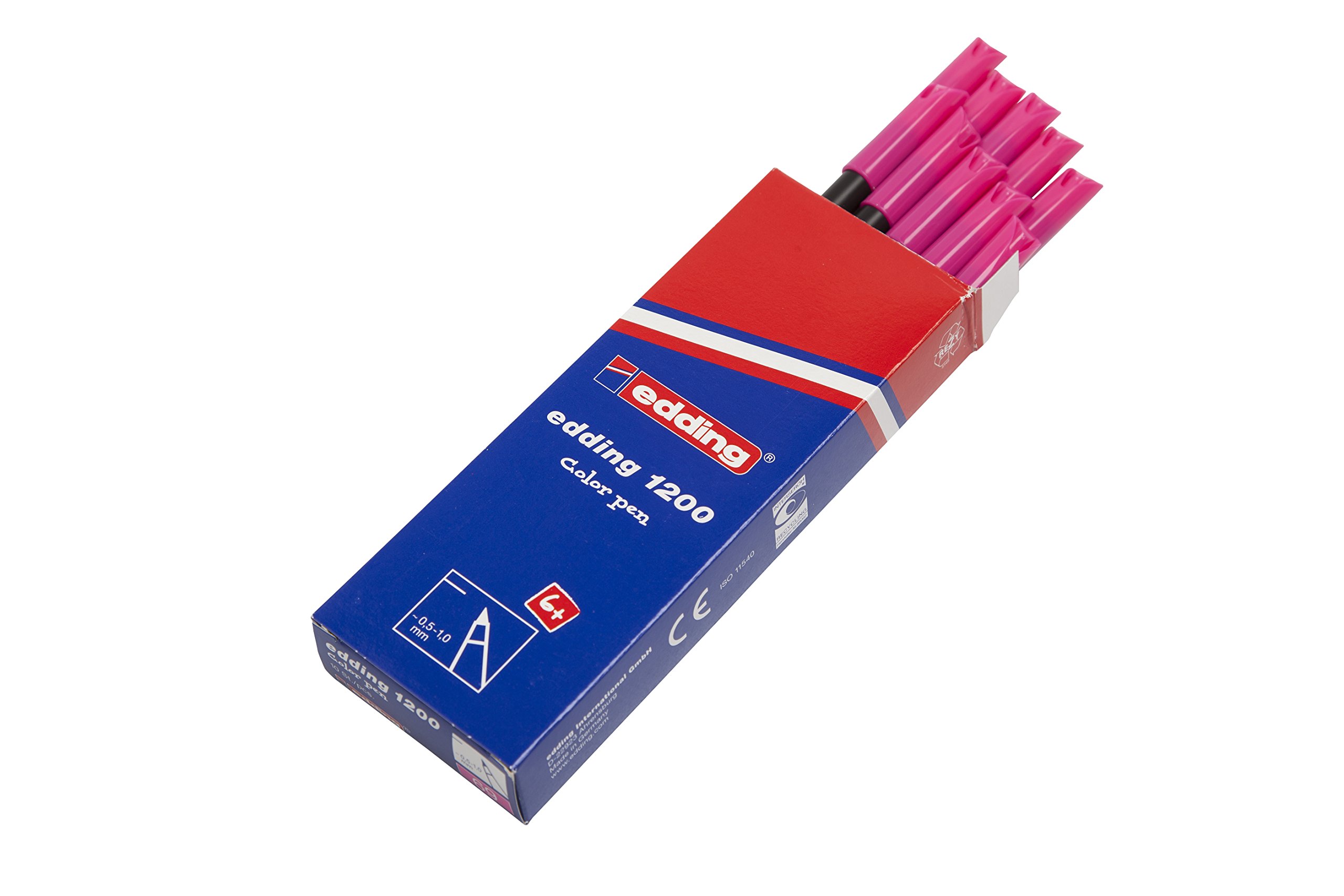 Edding 1200-069 - Box of 10 Markers 1200 with Fibre Tip - 1 mm - Neon Pink