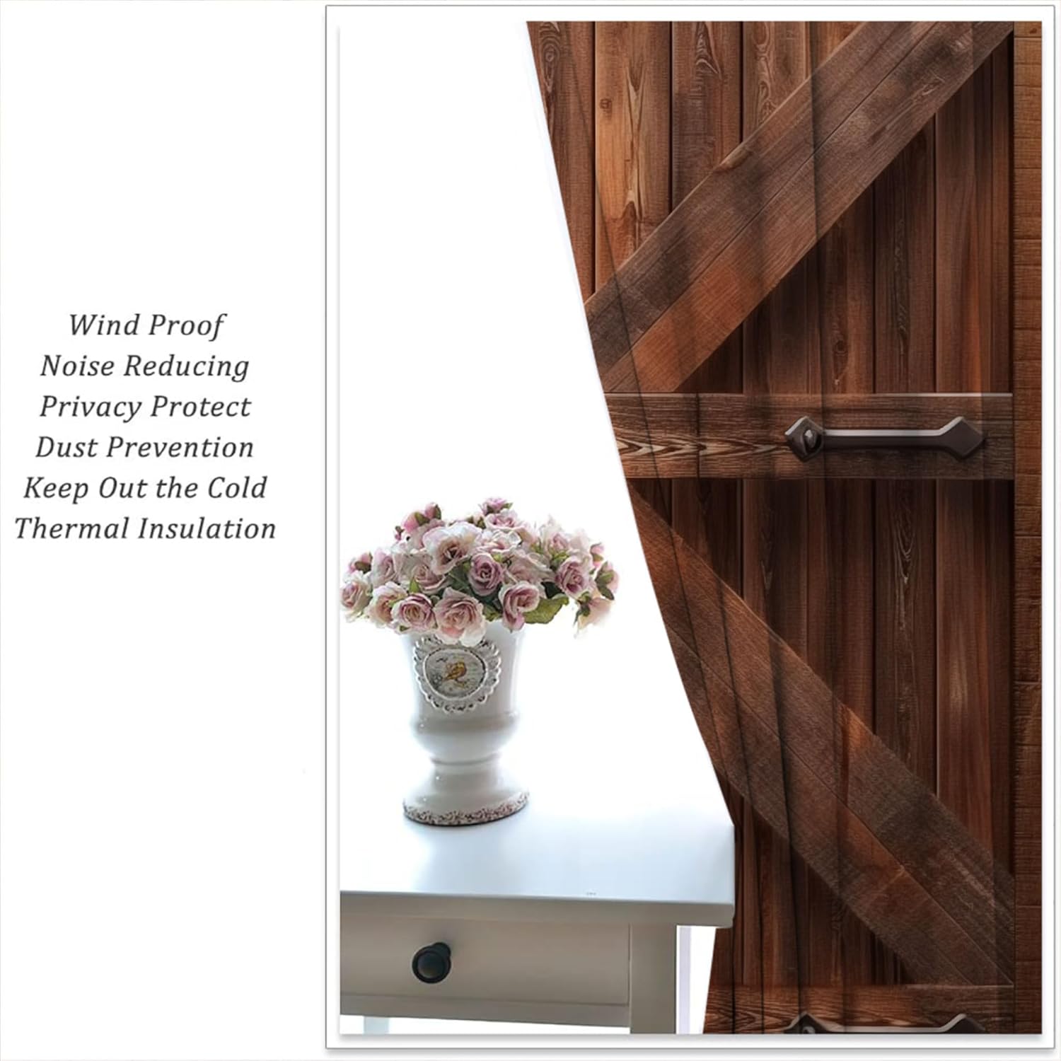 Barn Wood Doors Blackout Curtains for Boys Girl Bedroom Decor,Rustic Brown Retro Farmhouse Doors Thermal Insulated Rod Pocket Drapes Darkening Window Curtain for Living Room Home 42x45 inch