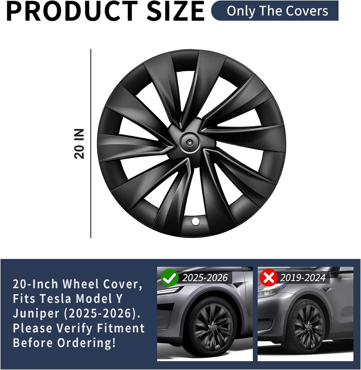 Wheel Cover for Model Y 20 Inch 2025 2026Upgrade Abs Matte Black Hubcaps (Twist(Only 2025-2026))