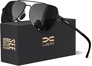 LUENX Aviator Sunglasses for Men Women Polarized New Shades Large Metal Frame