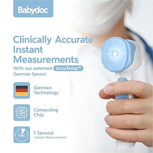 Miniatura 3 de Babydoc - Termómetro de grado médico para bebés elegible FSA-HSA para niños, sensor alemán AccuTemp, termómetro infrarrojo 3 en 1 para la frente,