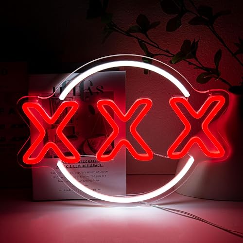 Cheexiann XXX Adult Neon Sign, DVD Cinema Neon Signs for Wall Decor Bar Sign USB Powered Red Room Decor, Sexy Neon Sign for Bar Party Decors, Night Club, Man Cave, Recreation Roon (Red+White) - XXX
