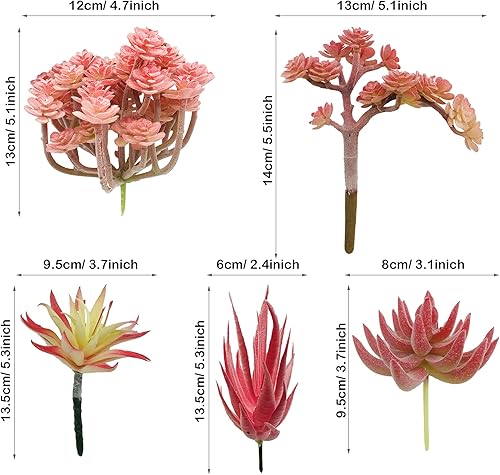 Miniatura 5 de Woohome 20 plantas suculentas artificiales, suculentas falsas rojas, surtido de suculentas falsas sin maceta, flocadas en diferentes tipos para