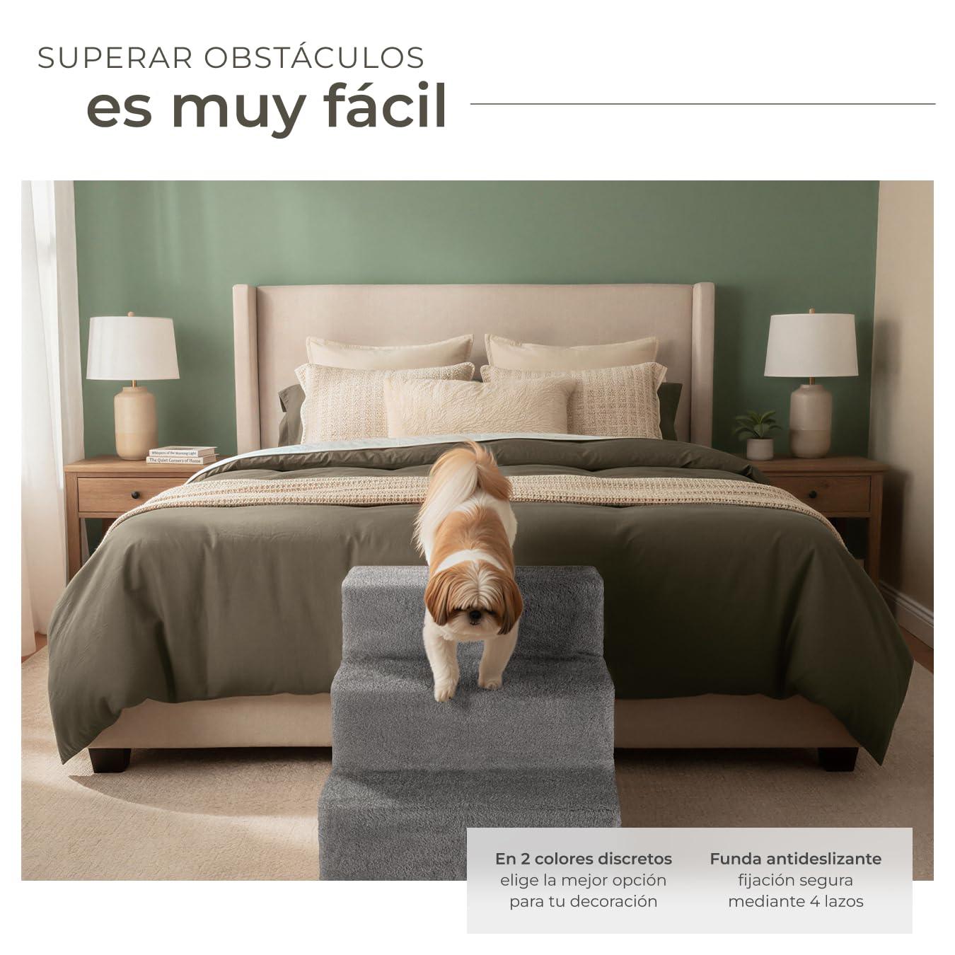 tectake® Escalera para Mascotas Muy Estable y Ligera 34,5 cm, Escalera para Perros y Gatos, Escalera Perro Cama, Cubierta Súper Suave y Antideslizante, Materiales Robustos para Durabilidad - Gris