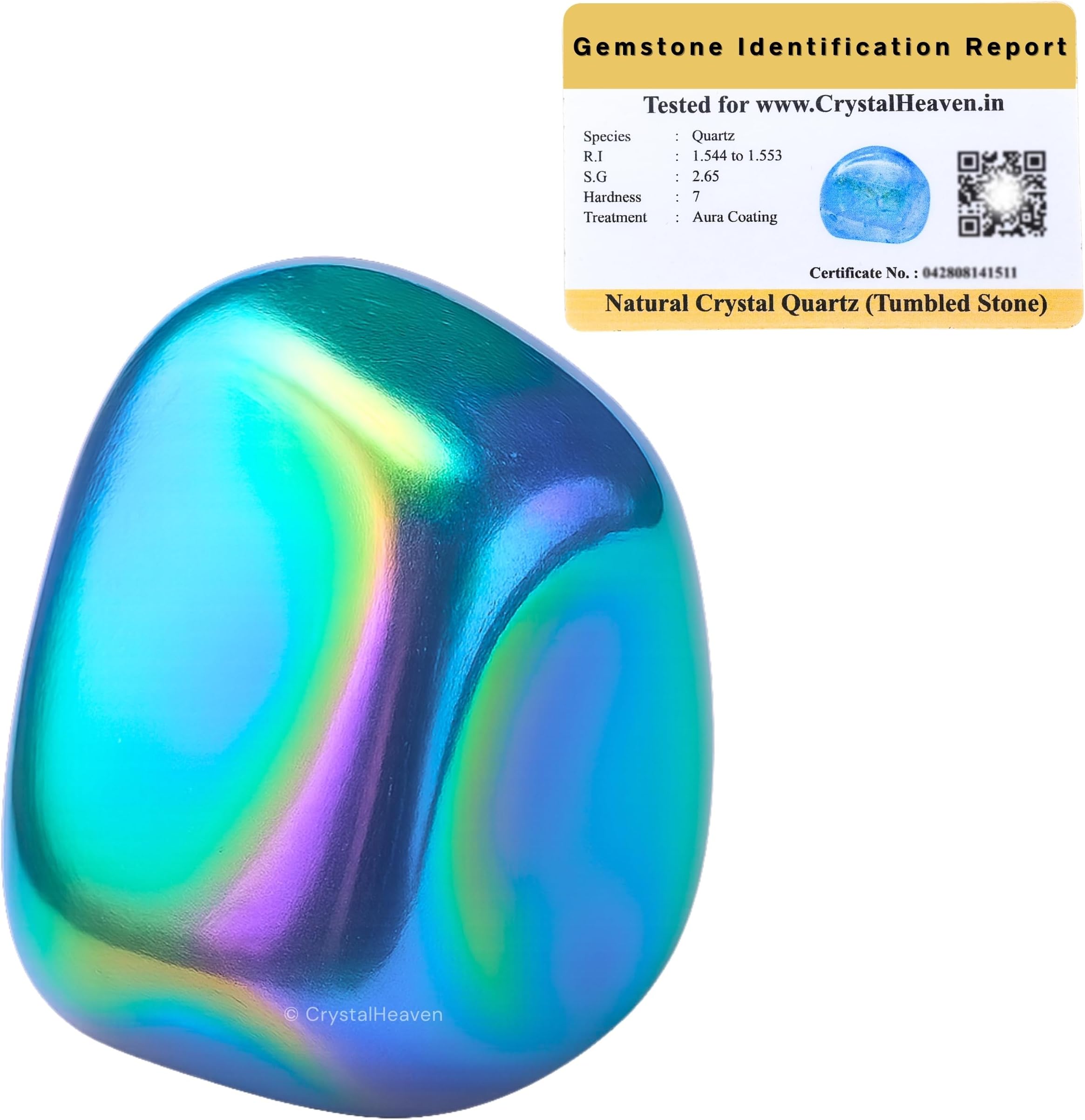 Crystal Heaven Certified Aqua Aura Quartz Healing Tumbled Stone,Natural Polished Crystals For Diy Crafts,Manifestation,Meditation,Pooja Feng Shui And Reiki Healing(30 Grams)
