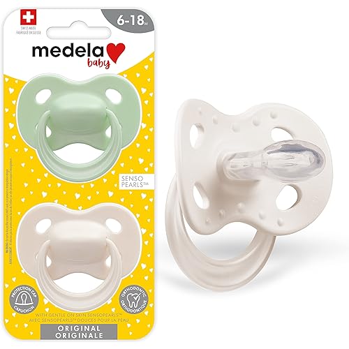 Medela Baby Pacifier | 6-18 Months | BPA-Free | Lightweight & Orthodontic | 2-Pack | Jade Green and Calm Grey