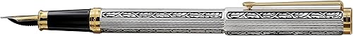 Miniatura 9 de Xezo Legionnaire - Pluma estilográfica de punta media chapada en platino estilo Art Nouveau corte de diamante y finamente grabado a mano plata oro