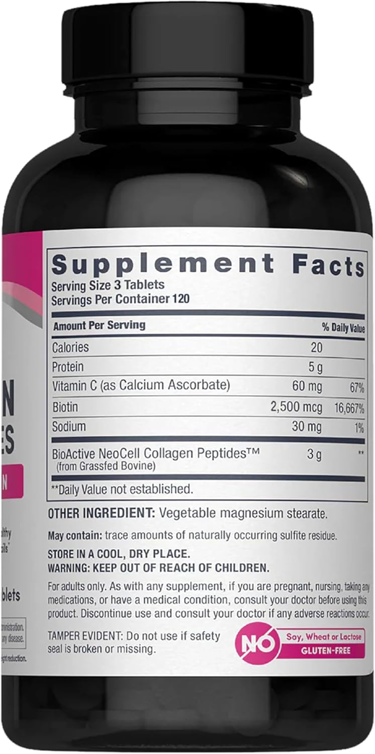 NeoCell Collagen Peptides Pills | 270 Caplets | with Vitamin C and Biotin | Grass Fed Bovine | Hair, Skin, & Nails | for Women and Men - Image 2