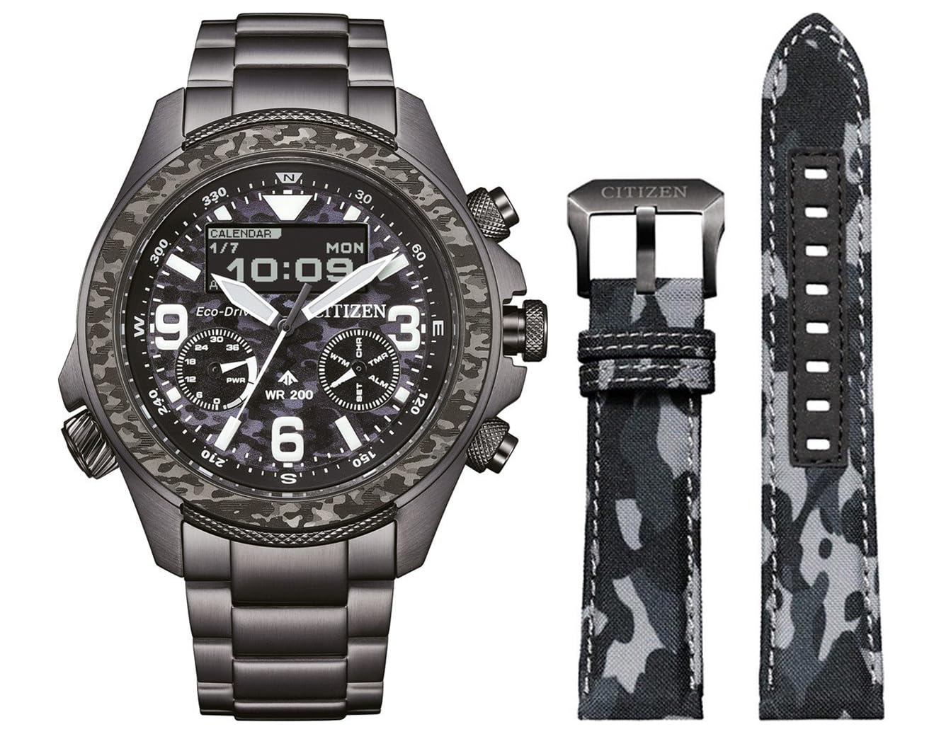 Citizen Reloj analógico Digital Eco-Drive para Hombre con Correa de Acero Inoxidable JV1008-63E, Gris, Pulsera