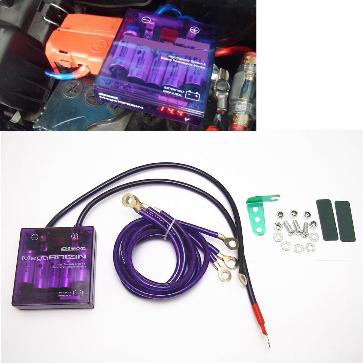 Universal 12V Digital Electric Voltage Stabilizer Kit, Fuel Saver Car Vehicle Voltage Regulator Rectifier with Earth Ground Cables and Mounting Hardware Kit for Car Truck