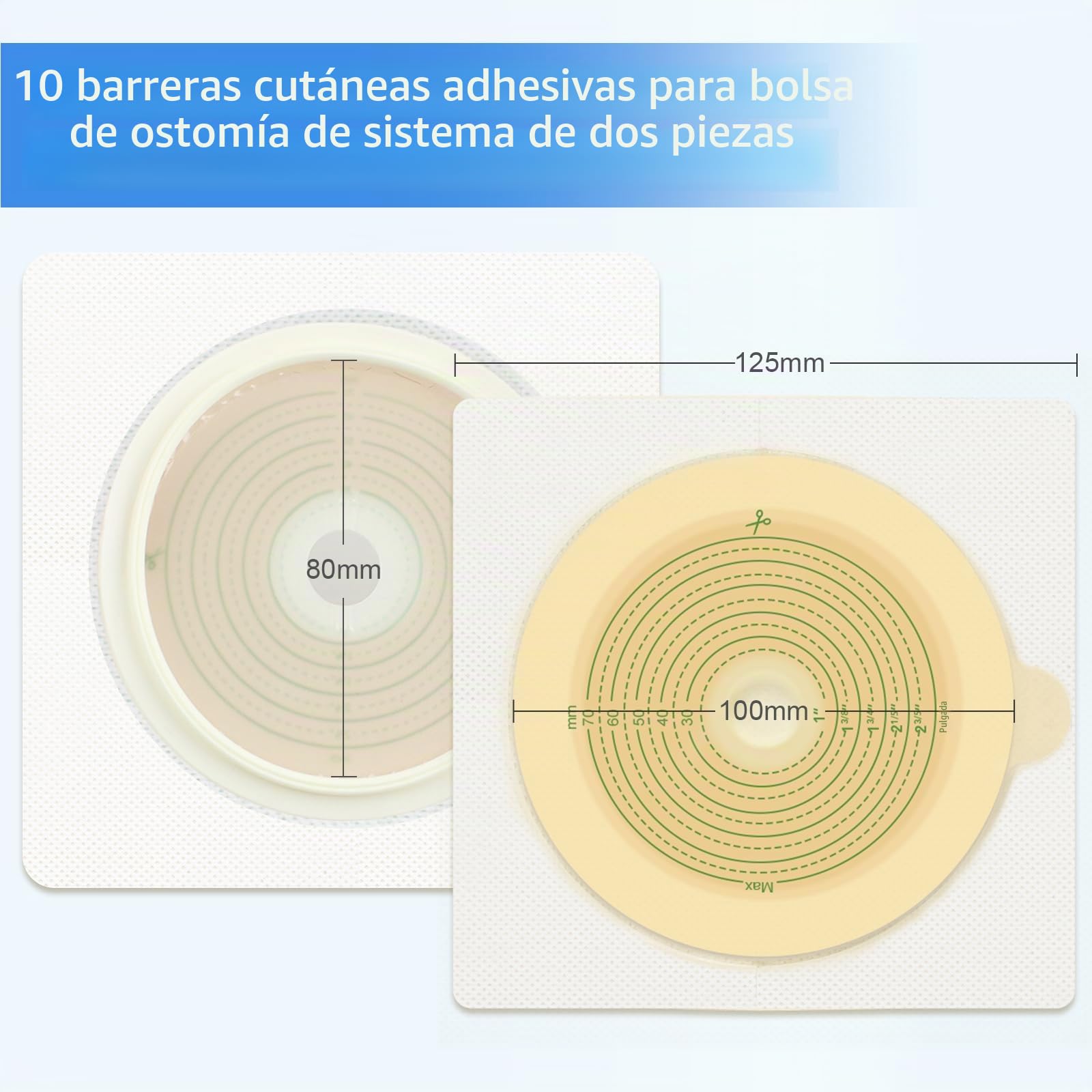 Barrera cutánea adhesiva con borde no tejido para bolsa drenable de dos piezas, 10 obleas para colostomía, ileostomía y cuidado del estoma, recortables a la medida, suministros para ileostomía