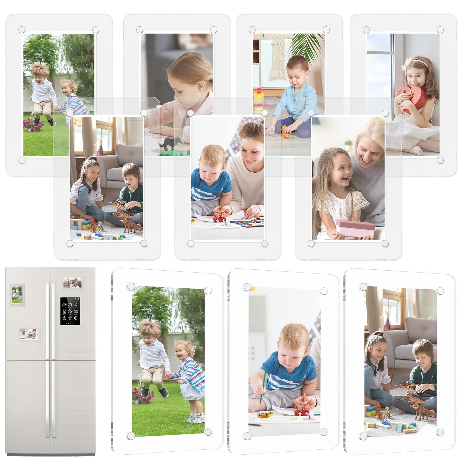 magnetyczne ramki na zdjęcia, Lodówka DIY Ramki na zdjęcia 10 szt. Czarne, białe 3-4 cale(Black,3 inch 10pcs)