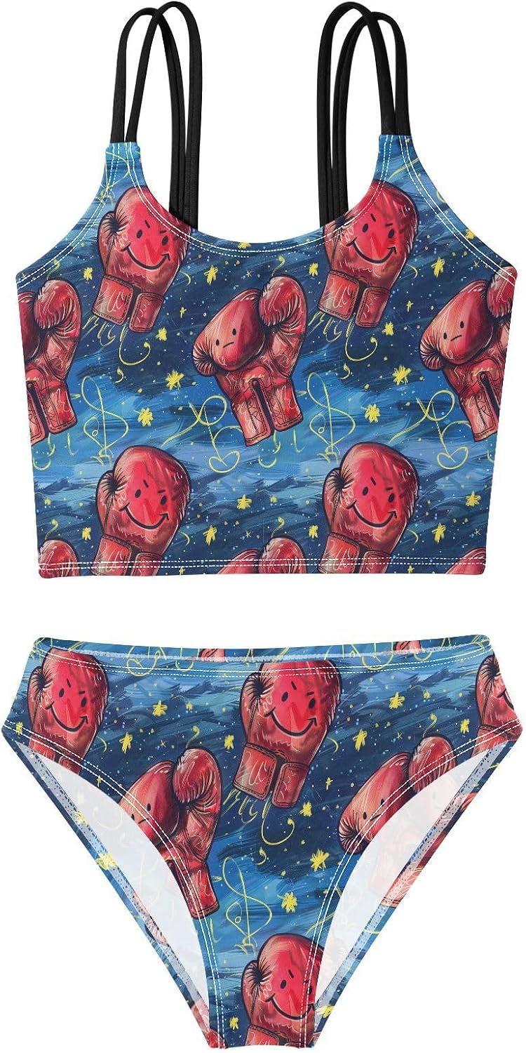 visesunny Girls Two Piece Swimsuits Star Boxing Gloves Girl's Bikini Sets Bathing Suits for Girls Size 5-12Y