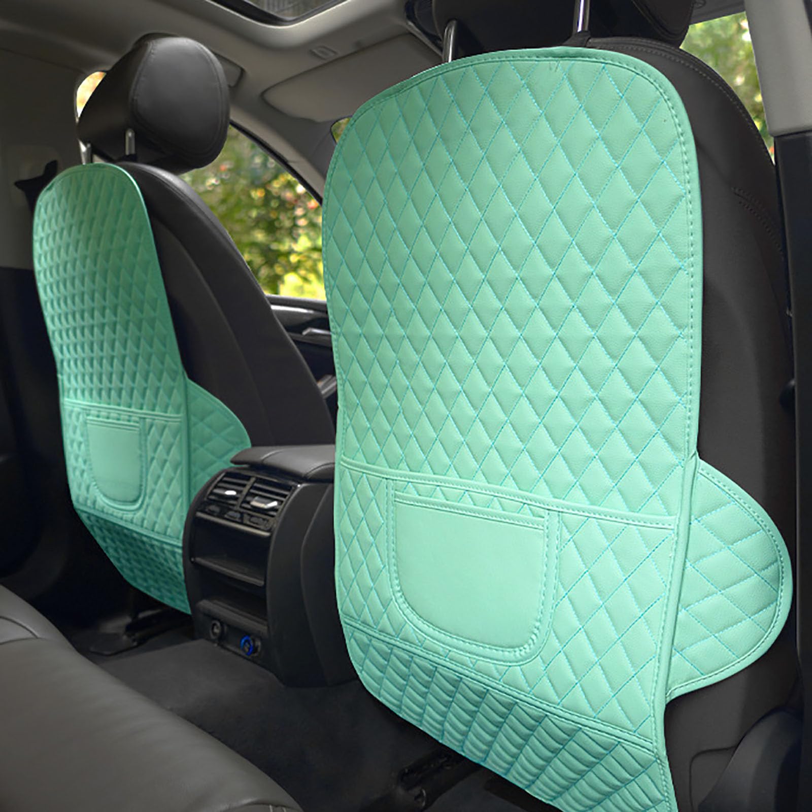 2 sztuki ochraniaczy na tylne siedzenie samochodowe do Cupra Ateca / Born/Formentor/Leon/TCR/E-TCR, wodoszczelne ochraniacze na oparcie fotela samochodowego z kieszeniami, L-Green