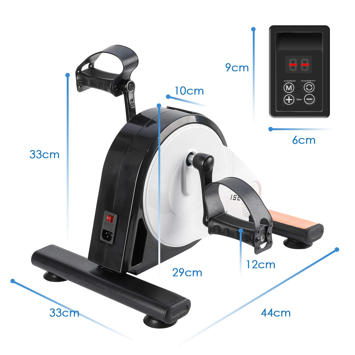 ISE - Mini cyclette con pedaliera pieghevole, resistenza regolabile, schermo LCD con telecomando, dispositivo per lavorare gambe e braccia, fitness cardio, sport, SY-8117