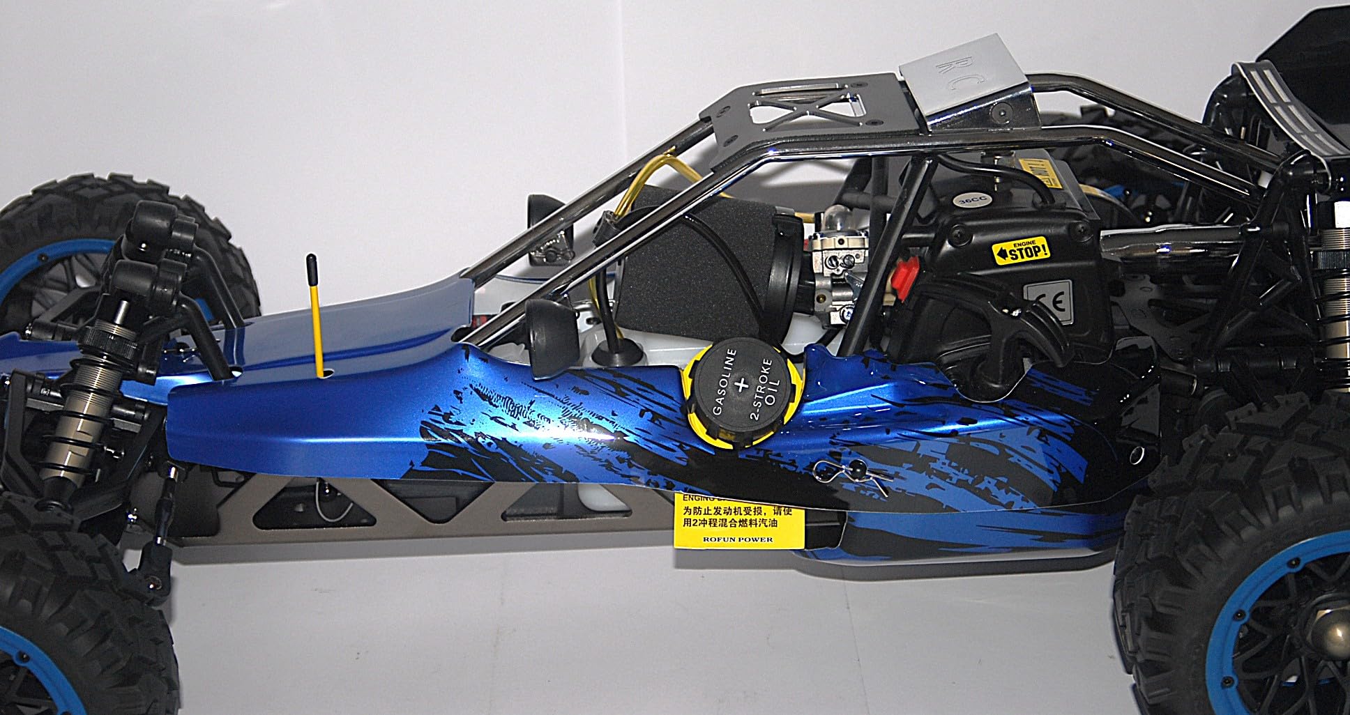 Auto RC 1/5 Baha Baja 36cc 2WD Off Road Blu – Auto RC a Benzina Versione Speciale AS Hobby con Cerchioni Scomponibili 20 Raggi e Gomme All Terrain Incollate – 2.4 GHz