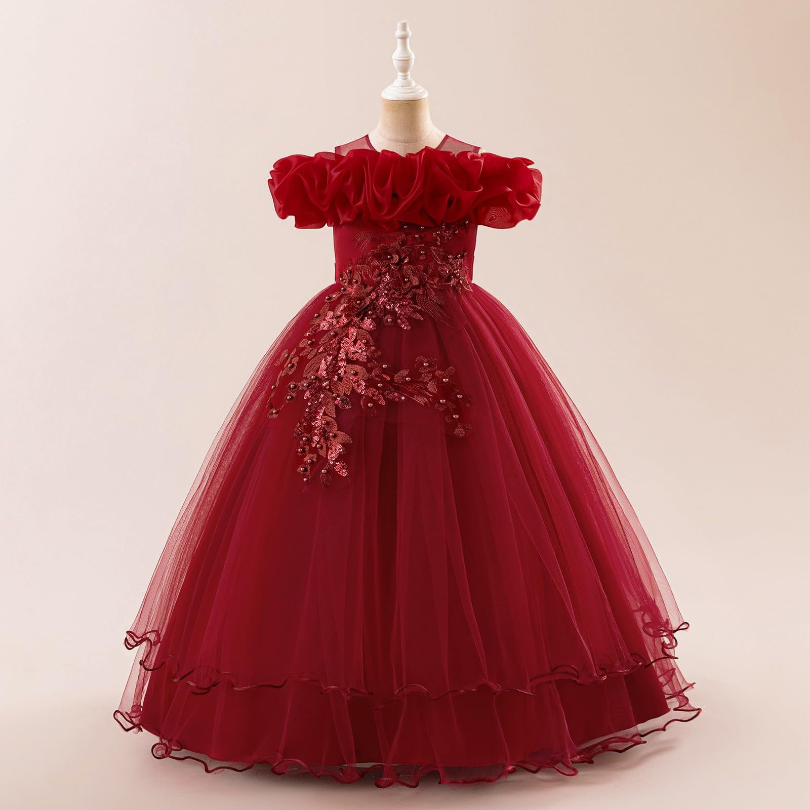 Generico 2026 Abito Elegante con Spalle Scoperte e Gonna tutù per Bambine, Modello Matrimoni Feste Casual, Taglie 7-12#D