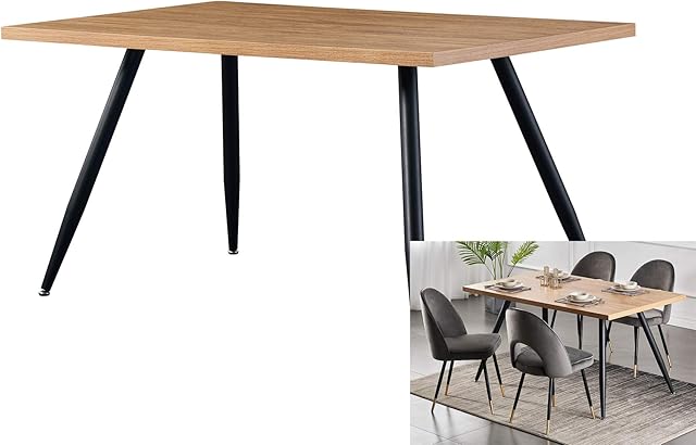 AINPECCA Dining Table with Black Metal Legs Kitchen Table (Oak Effect Top, 150 * 90cm)