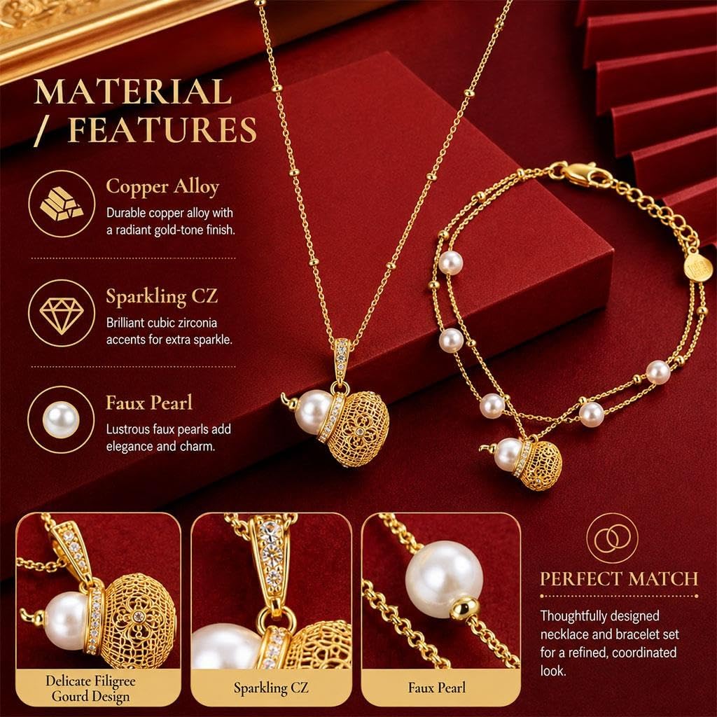 Set Gioielli Zucca Portafortuna Per Donna, Con Collana E Bracciale