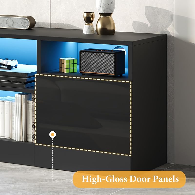 AMERLIFE 70" High-Gloss TV Stand for TVs up to 80" with LED Lights image 6