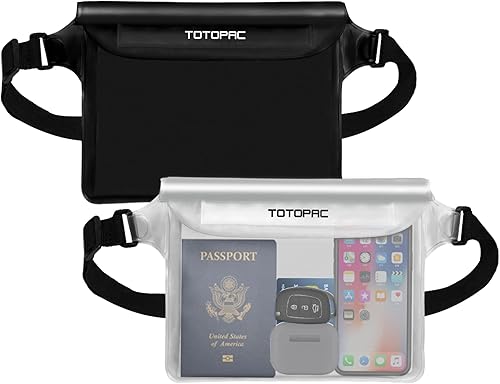 Paquete de 2 cangureras impermeables, bolsa para teléfono con correa para la cintura, bolsa seca de 9 x 6.7 pulgadas para teléfono, dinero en