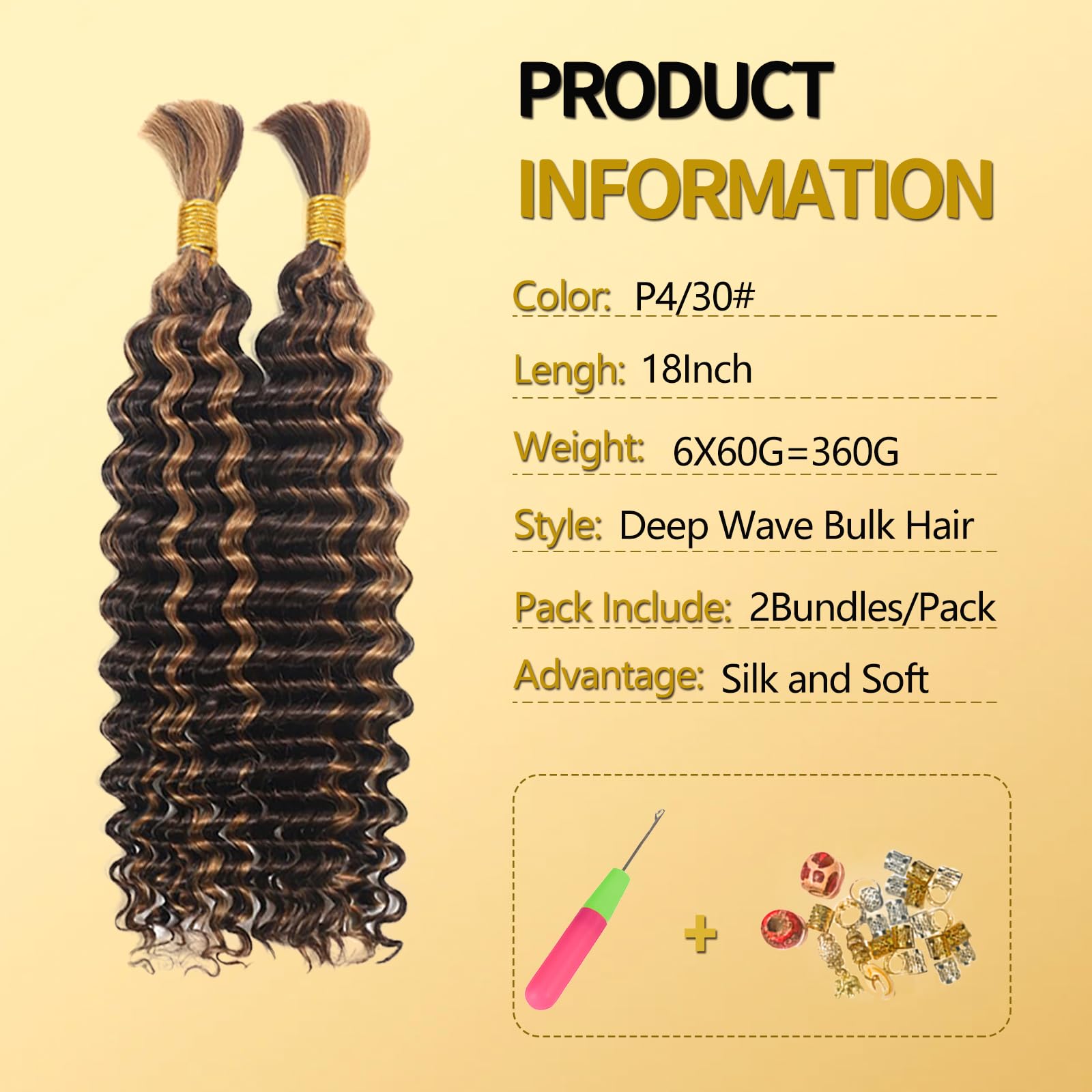LPARMJIT Deep Wave Bulk hair for Braiding 18 inch 2 Bundles/Pack No Weft for Braiding Wavy Synthetic Braiding Hair Extensions for Boho Braids (P4/30 - Image 2