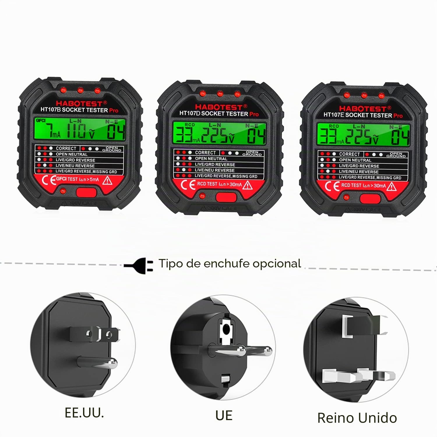 HABOTEST GFCI Outlet Tester with Voltage Display 90-250V Socket Tester Automatic Electric Circuit Polarity Detector de voltaje Breaker Finder HT107D