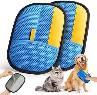 JGLXF Electrostatic Pet Hair Removal Gloves (2 Pack) - Reusable Grooming Mitts for Cats Dogs, Furniture, Carpets, Clothing - Blue