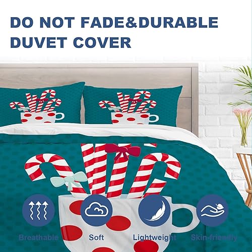 Miniatura 8 de Batmerry Juego de edredón de 3 piezas de tamaño King de Feliz Navidad, suave y esponjosa, decoración de cristianos, patrón de borde de abeto, funda