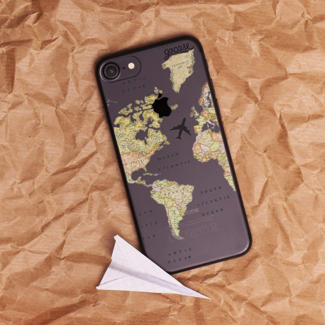 Gocase World Map Scritto a Mano | Cover per iPhone 8 | Personalizzabile con Nome | Trasparente con Stampa | Custodia Protettiva in Silicone | TPU AntiGraffio | Viaggi Oceano Voli Avventure