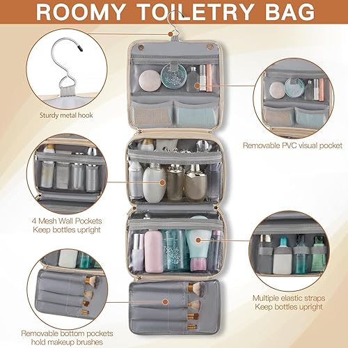 Miniatura 3 de Elviros Neceser organizador de viaje colgante para hombres y mujeres, 3 en 1, multifuncional, grande, estuche de cosméticos de maquillaje para