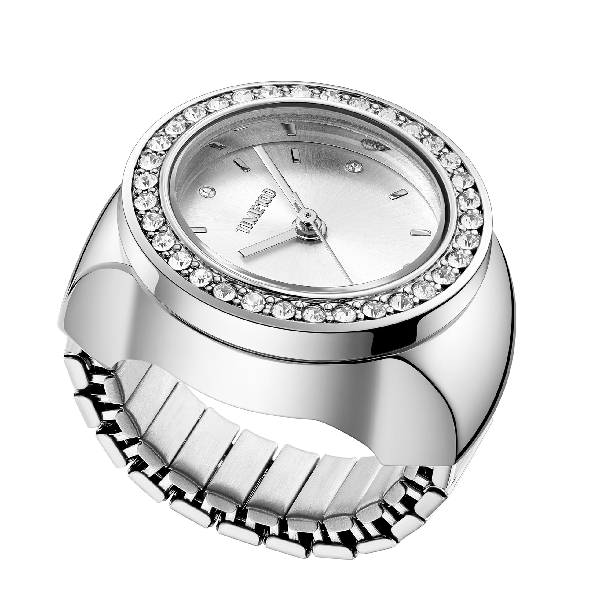 TIME100 Damen Uhren ringuhr Geschenkset,ringuhr Damen Quarz-Fingerringuhren für Frauen mit verstellbarem Stretchband, 7-farbige austauschbare Lünette, Quarz-DREI-Zeiger-Uhrwerk, Geschenkbox