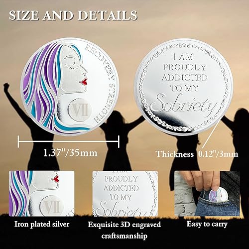 Miniatura 4 de CHURYUML Moneda de sobriedad de 7 años con chip de sobriedad de mujer sobria de siete años, regalos de sobriedad para mujeres, alcohólicos, regalos