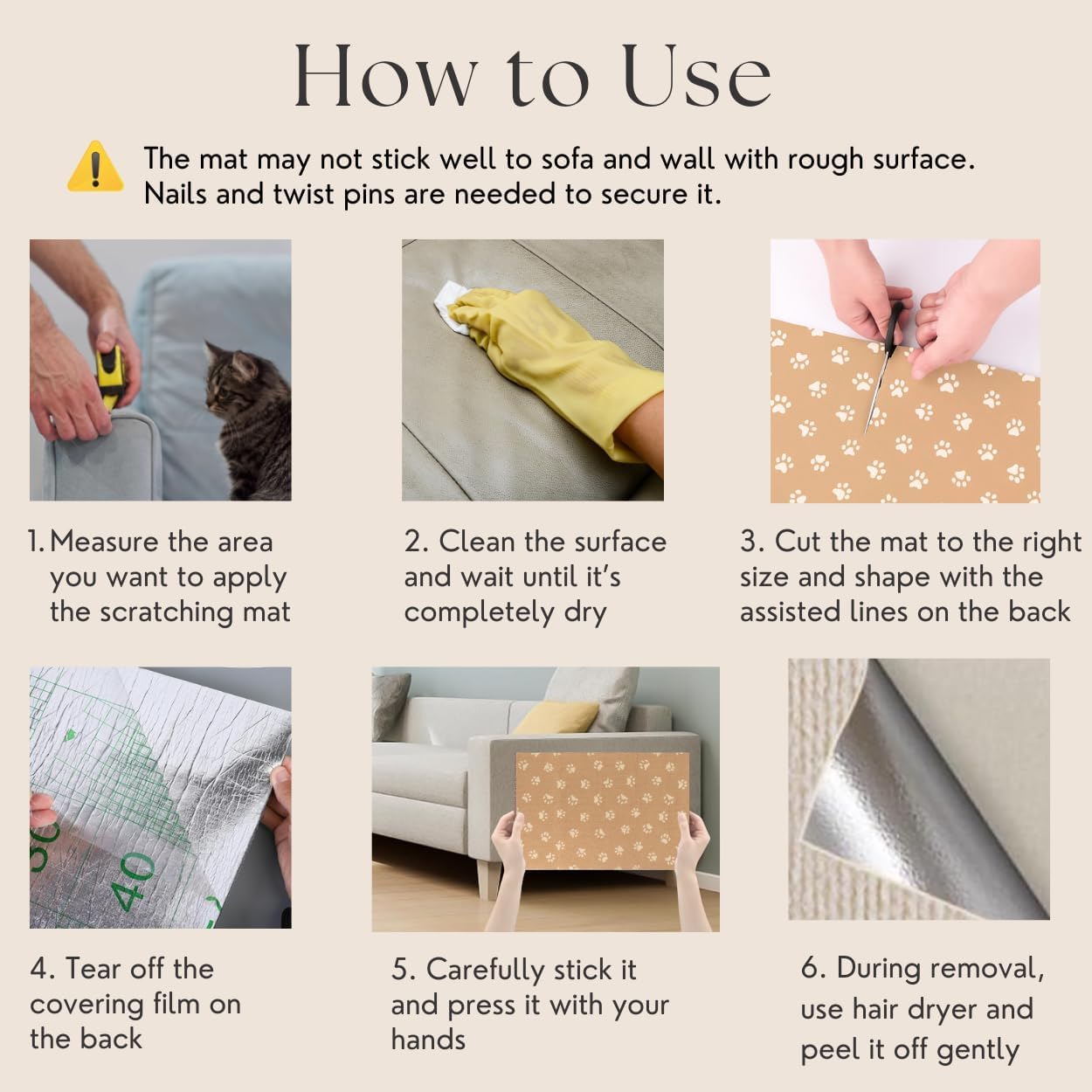 傷防止キャットマット、2枚セット &ndash; 39.5インチ x 15.8インチ トリミング可能な自己粘着式室内装飾パッド 家具、カーペット
