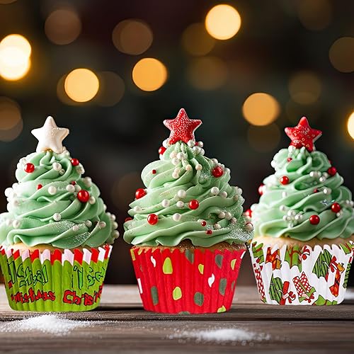 Miniatura 7 de Whaline 600 forros para cupcakes de Navidad, divertidos personajes de dibujos animados, para cupcakes, soportes para tazas de hornear, forros para
