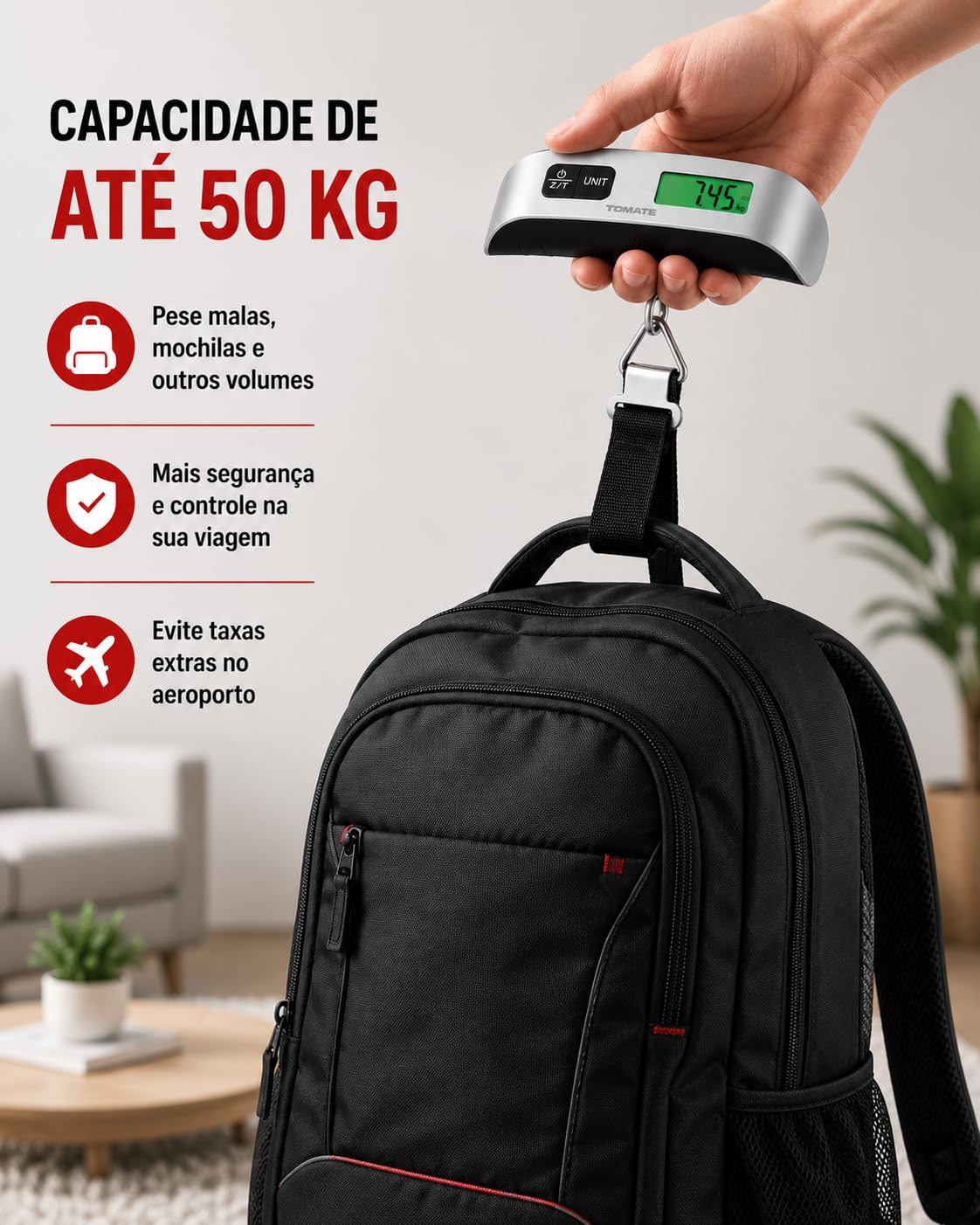 Balança Digital para Bagagem Portátil até mala 50 kg.