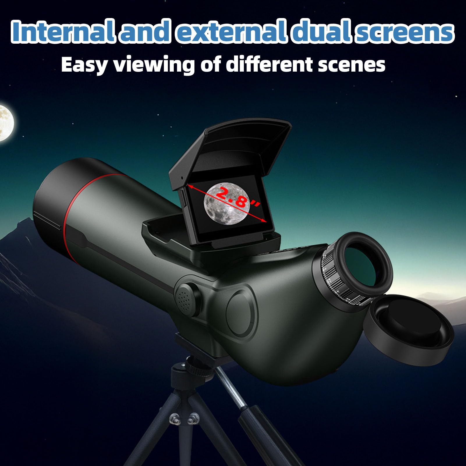 banapoy Repérant des Portées avec Trépied, Portée Spotter 4K avec écran Externe 2,8", Zoom Numérique 18x, Télescope Monoculaire pour L'observation des Oiseaux, Visualisation Faune