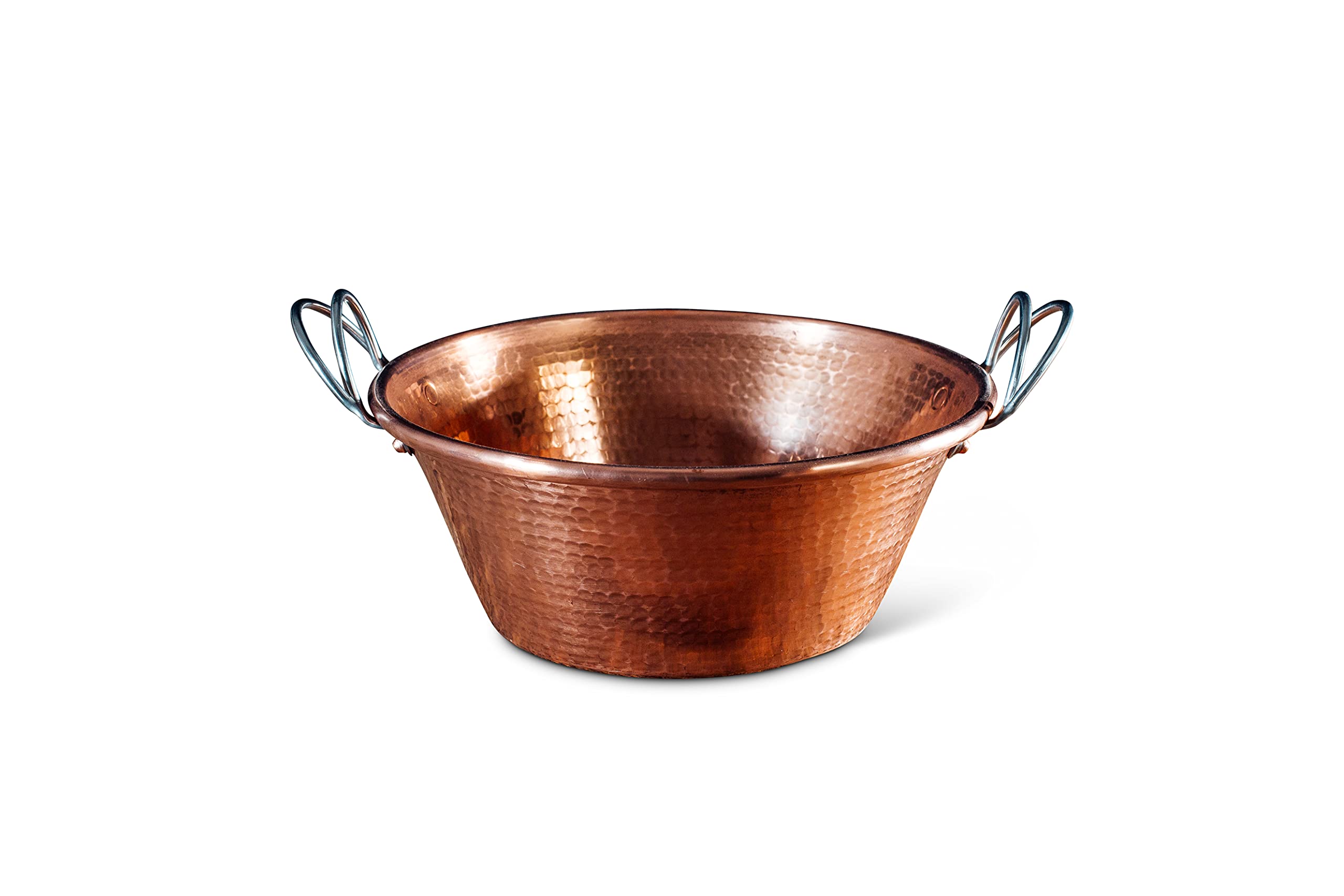 Sertodo Copper Jam Pan | 10 in Diameter x 4.25 in Deep | 2.25 Qt | 100% Solid Copper, Heavy Gauge, Hand Hammered, Patented Handle System | Jam, Carnitas, Polenta, Chilling Wine and Beer