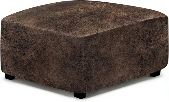 ANARACHON Leather Like Ottoman Cover, Stretch Small Square Ottoman Covers, Rectangular Ottoman Slipcovers with Removable Washable Non-Slip Elastic Bottom for Footstools 02 Brown, XX-Large